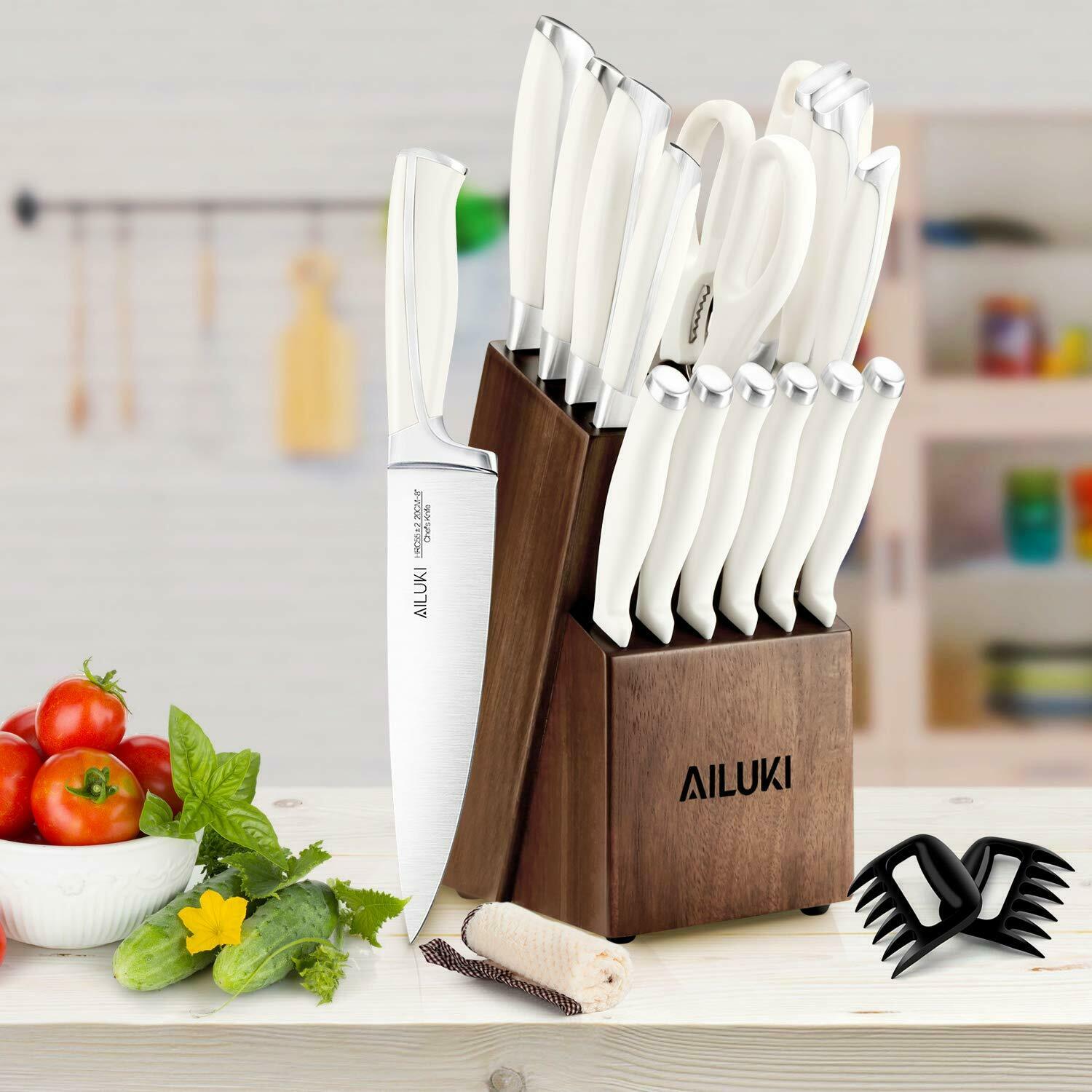 Knife Set, 19-Piece Kitchen Knife Set with Block Wooden German Stainless Steel - Fresh Stock Dated January 2026