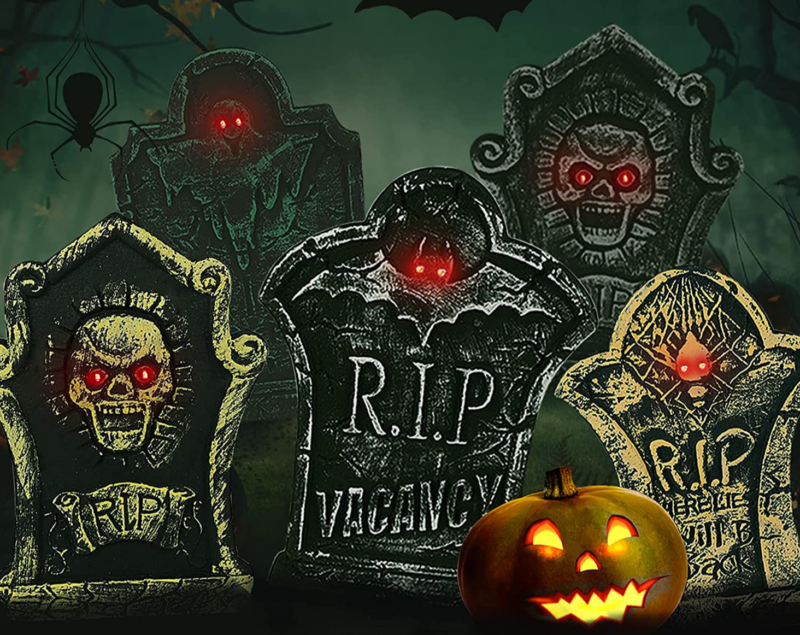 Halloween Foam Tombstones 5 PCS Graveyard LED Lights Yard Lawn Decorations Large - Fresh Stock Dated February 2026