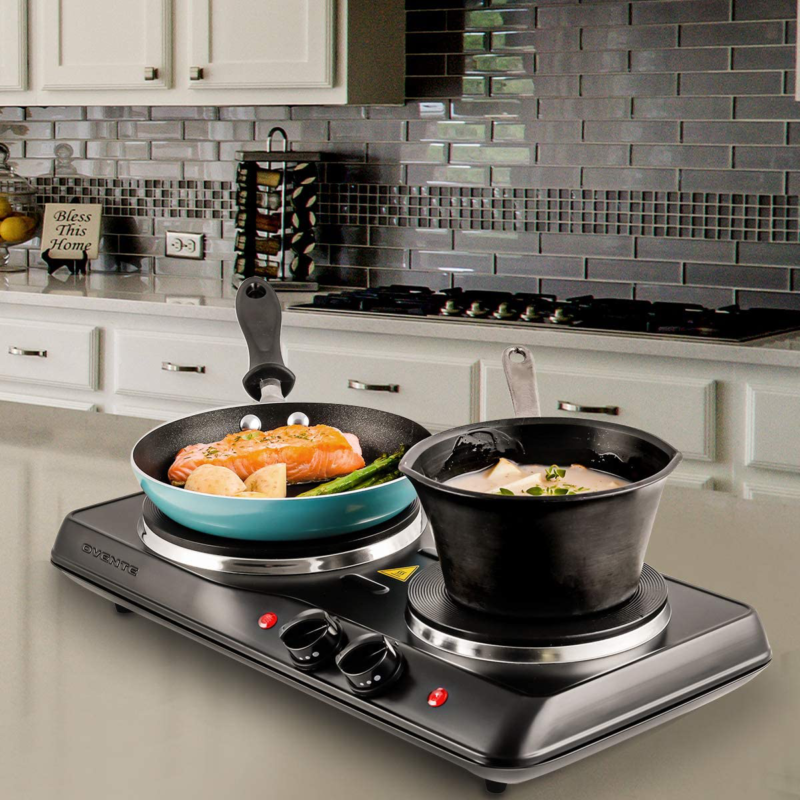 1700W Double Hot Plate Electric Countertop Cast Iron Burner Portable Black NEW - Fresh Stock Dated February 2026