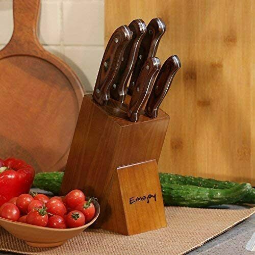Knife Set with Block, 6 Pcs Kitchen Knives Set with Wood Block, Stainless Steel - Fresh Stock Dated January 2026