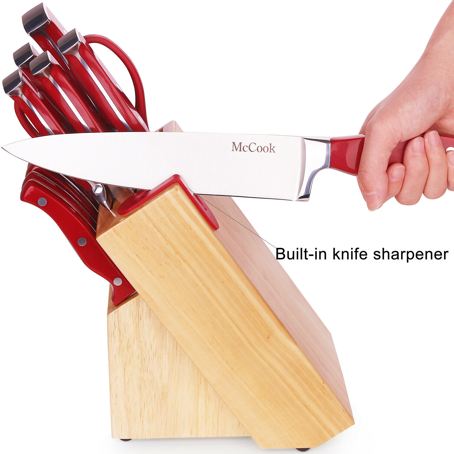 McCook 15PCS Kitchen Knife Block Set with Built-in Sharpener Knife Cutlery Set - Fresh Stock Dated February 2026