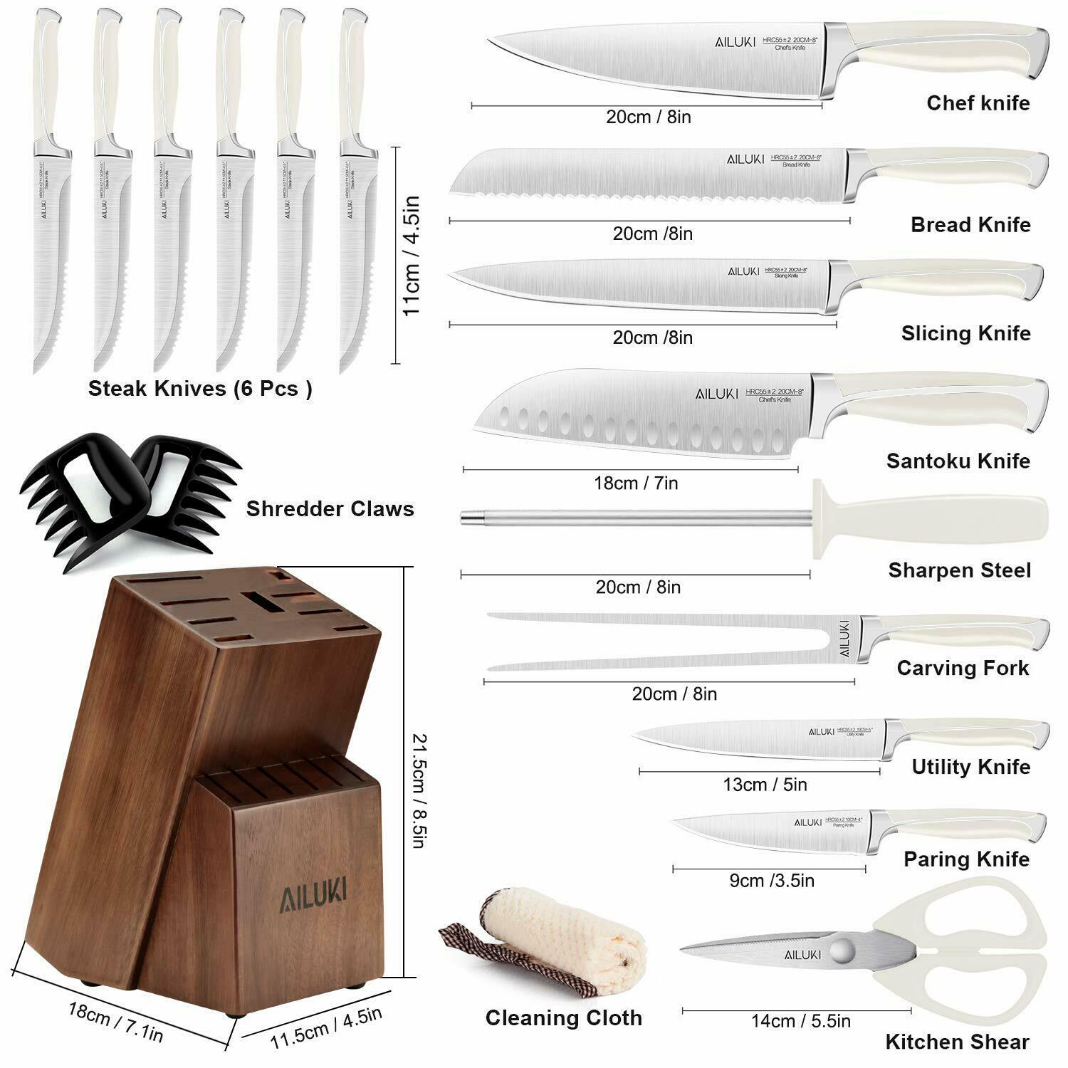 Knife Set, 19-Piece Kitchen Knife Set with Block Wooden German Stainless Steel - Fresh Stock Dated January 2026
