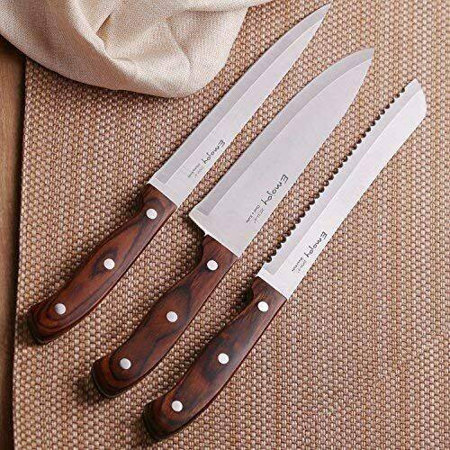 Knife Set with Block, 6 Pcs Kitchen Knives Set with Wood Block, Stainless Steel - Fresh Stock Dated January 2026