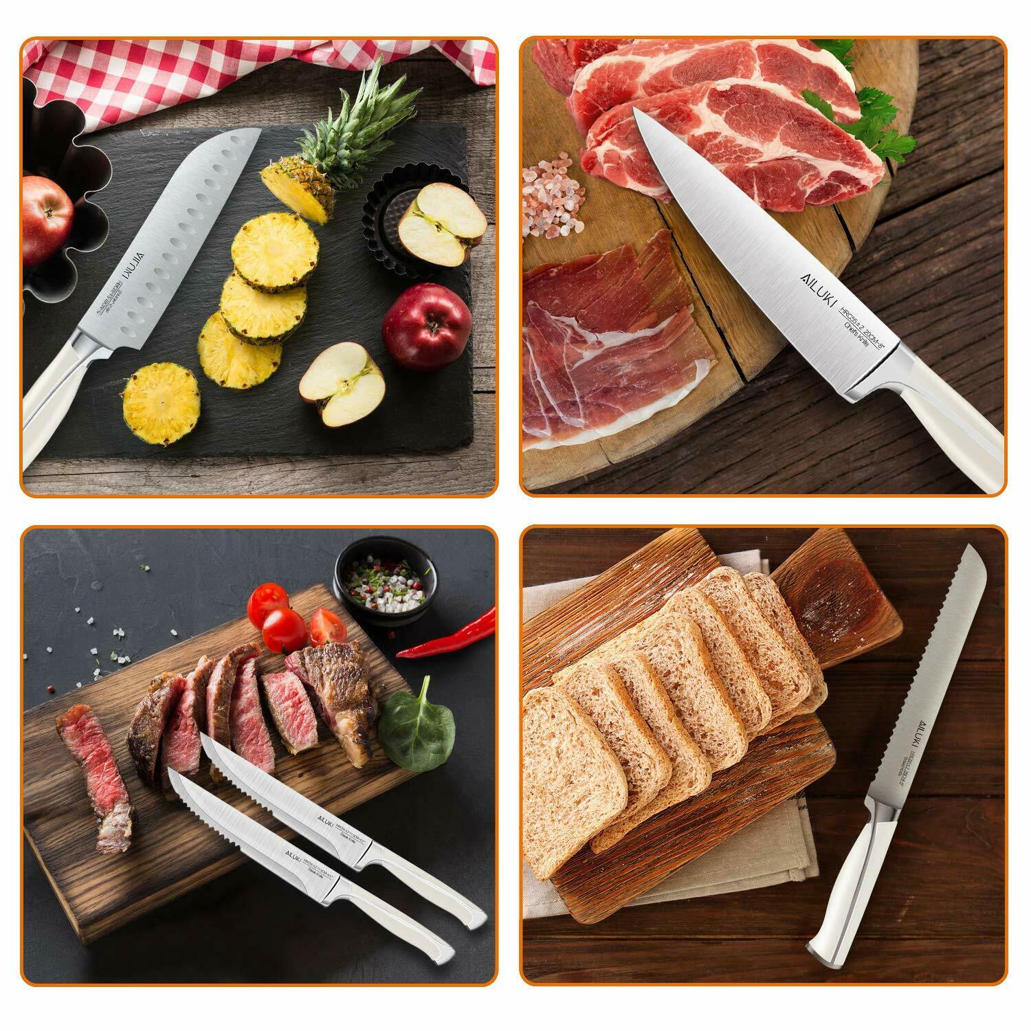 Knife Set, 19-Piece Kitchen Knife Set with Block Wooden German Stainless Steel - Fresh Stock Dated January 2026