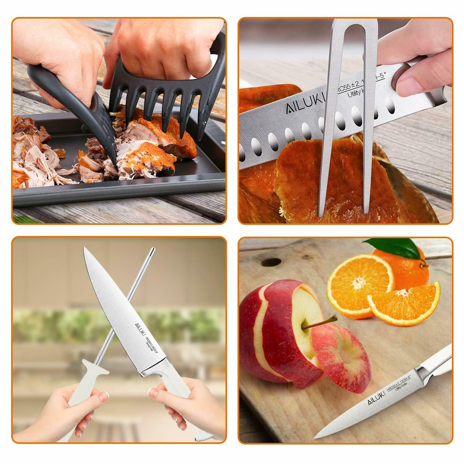 Knife Set, 19-Piece Kitchen Knife Set with Block Wooden German Stainless Steel - Fresh Stock Dated January 2026