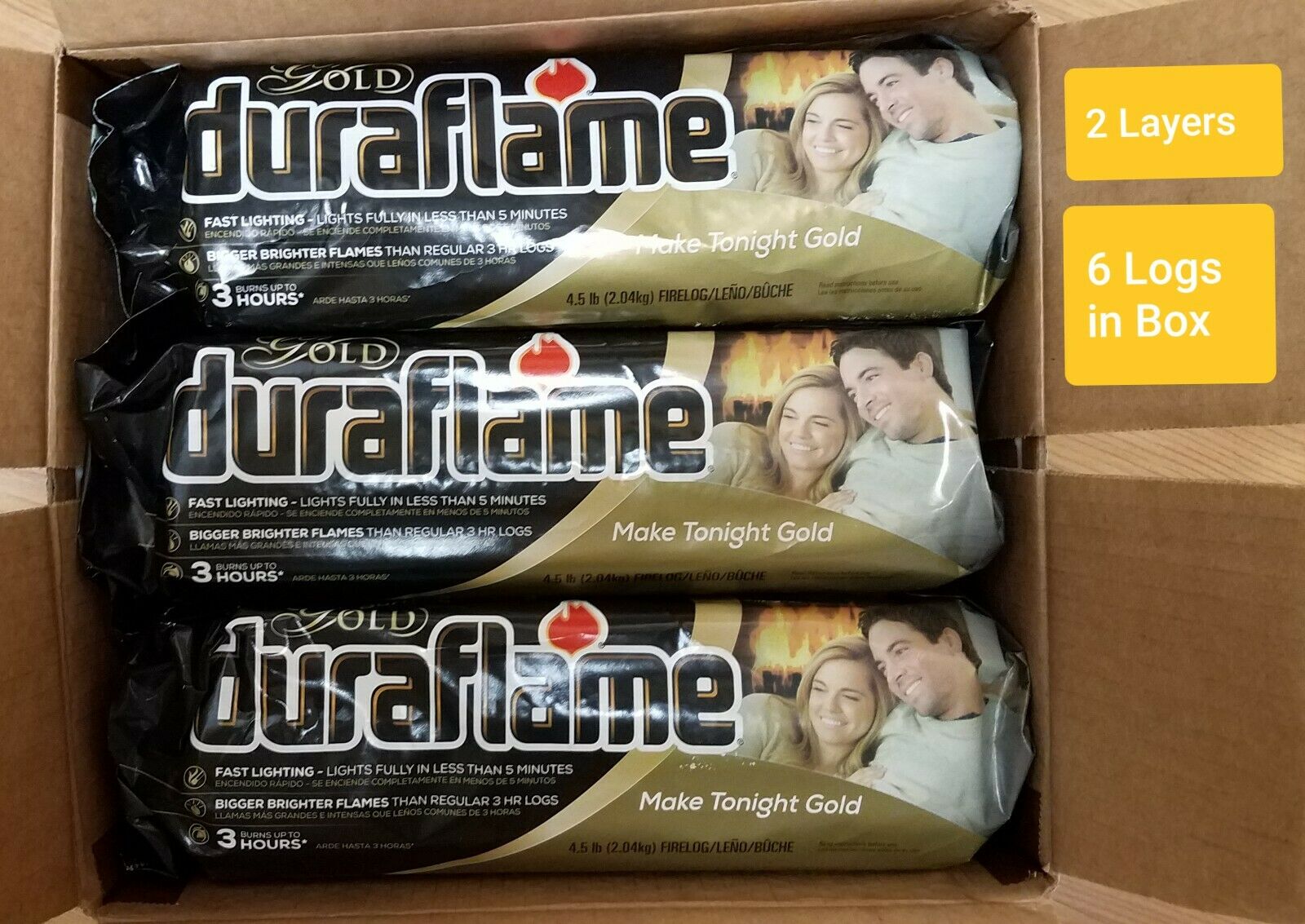 6 Pack Duraflame Gold Brighter Burning 3-hr Firelog For Fireplace Firepit Burn - Fresh Stock Dated December 2025