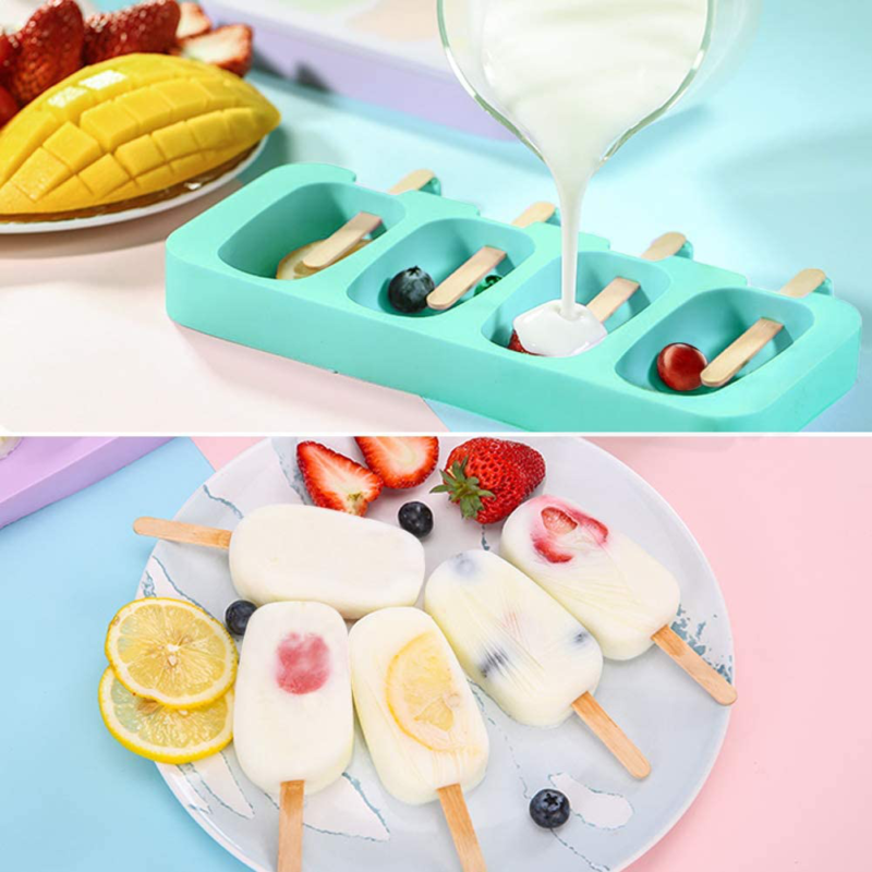 Popsicle Molds for Kids 2 Pcs Silicone Cake Ice Pop Mold 4 Cavities Homemade - Fresh Stock Dated February 2026