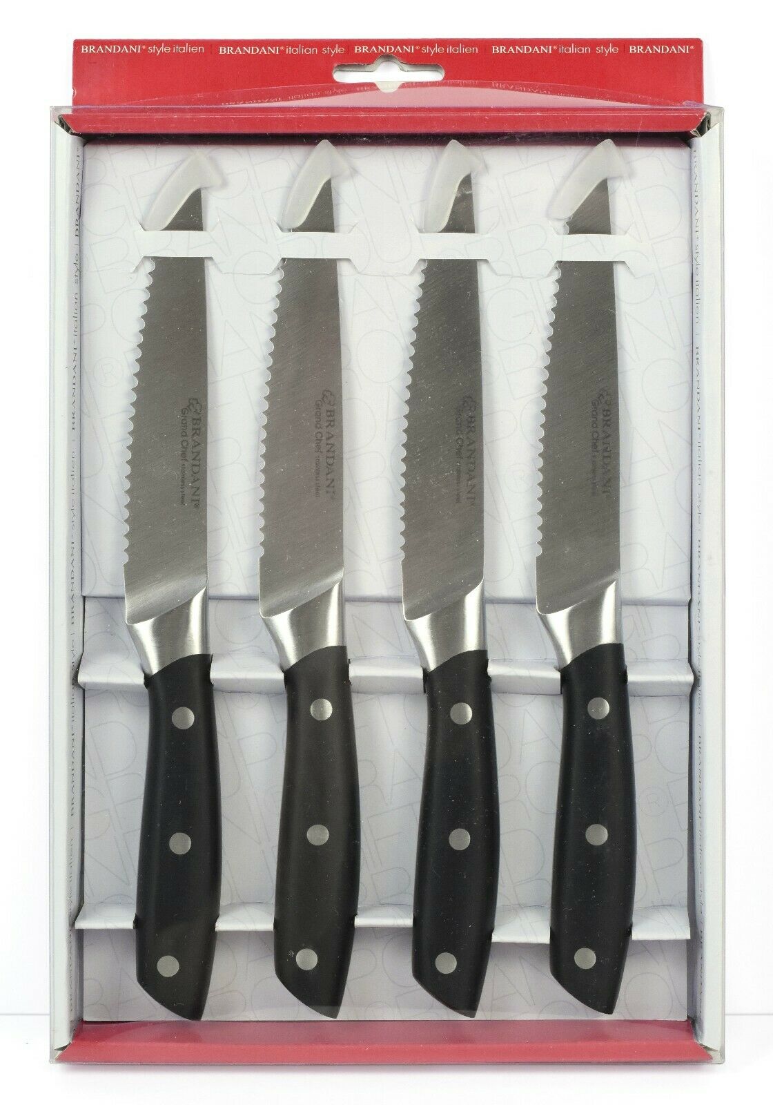 *NEW* 4 x Brandani Forged Stainless Steel Steak Knives - Ergonomic Handles *NIB* - Fresh Stock Dated February 2026