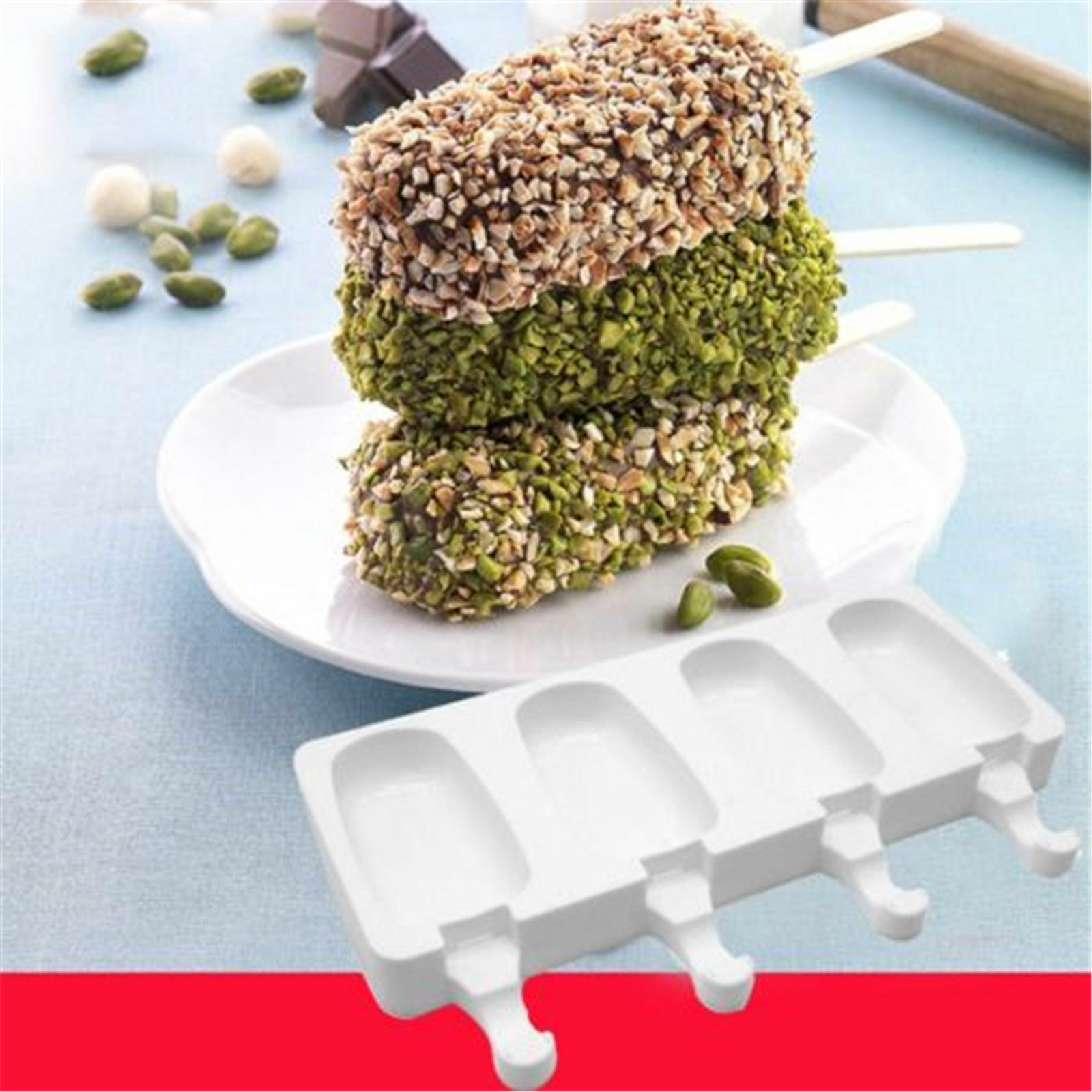 4 Cell Silicone Popsicle Mold 4 Cavity Frozen Ice Cream Mould Pop Lollipop Tray - Fresh Stock Dated January 2026