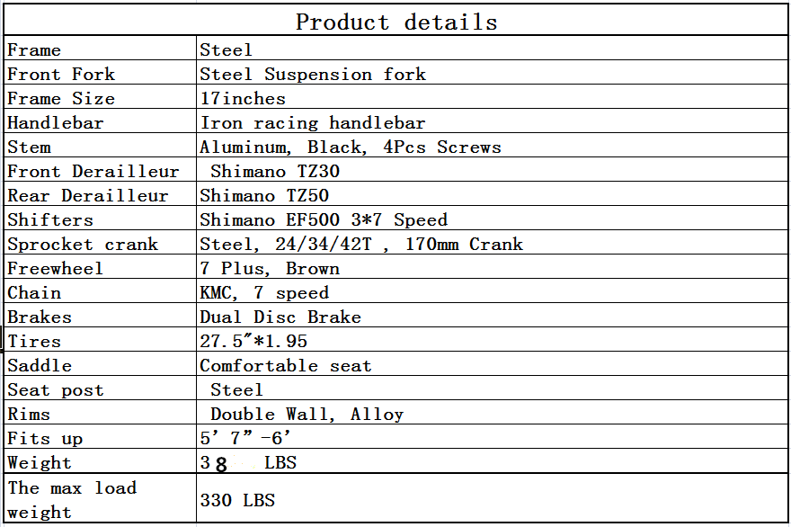 Mountain Bike Front Suspension Shimano 21 Speed Mens Bikes MTB 27.5