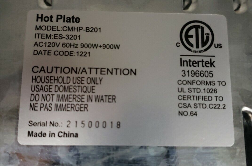 NEW Cusimax Double Hot Plate CMHP-B201 Damaged Box - Fresh Stock Dated February 2026