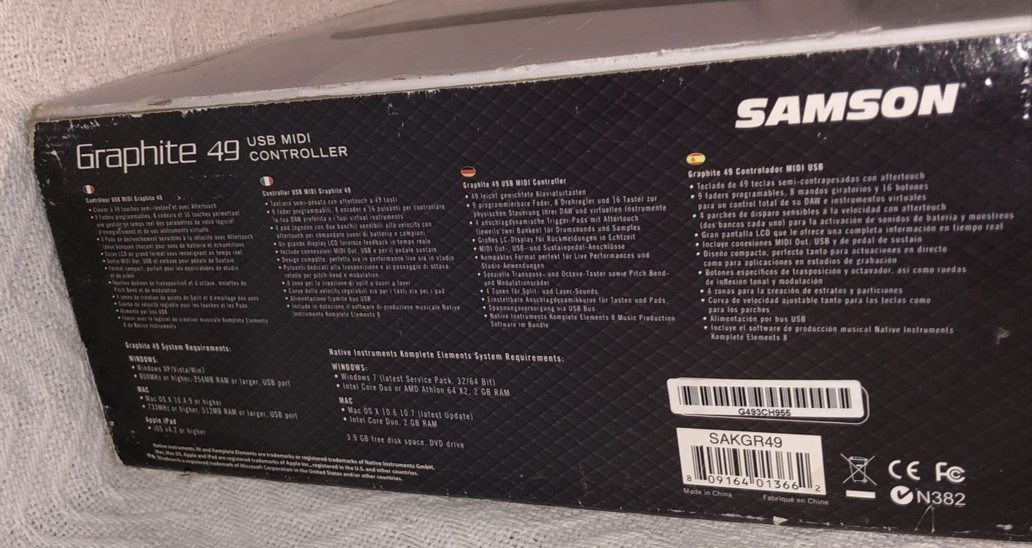 Samson Graphite 49 Key USB MIDI DJ Keyboard Controller After Touch No Power Cord - Fresh Stock Dated December 2025