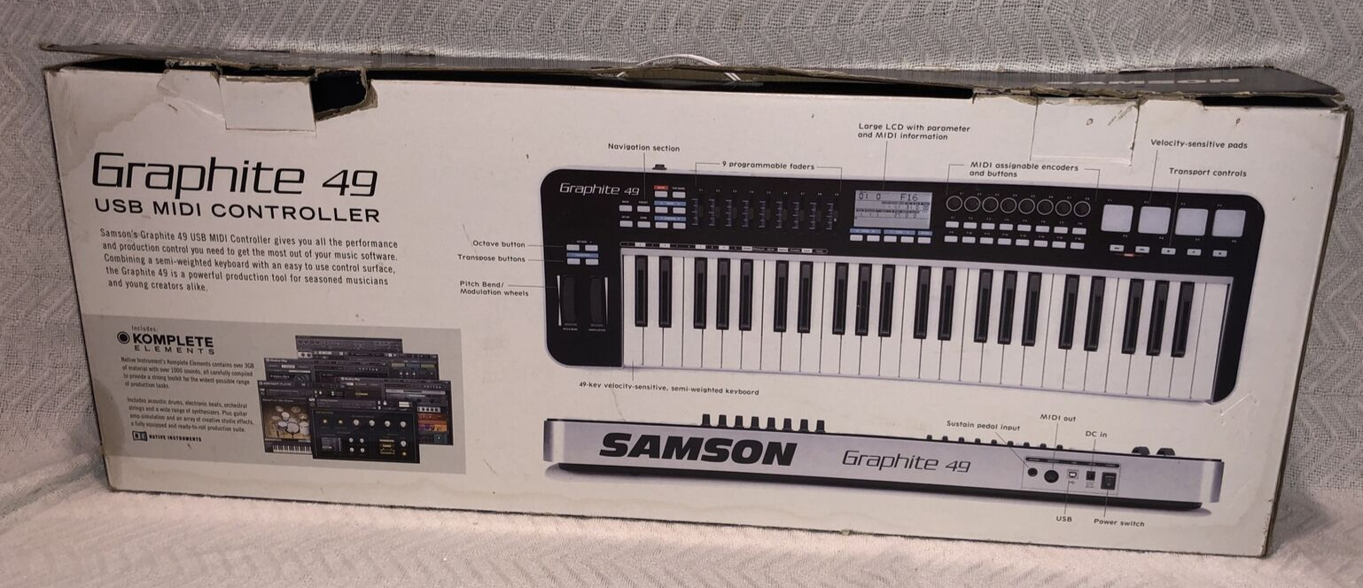 Samson Graphite 49 Key USB MIDI DJ Keyboard Controller After Touch No Power Cord - Fresh Stock Dated December 2025