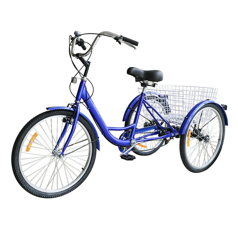 26''/24'' 1/7 Speed Adult Tricycle Trike Elegant 3-Wheel Bike w/ White Basket - Fresh Stock Dated January 2026
