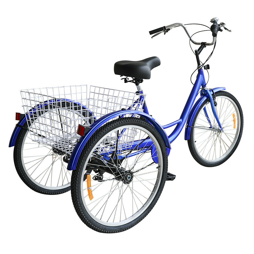 26''/24'' 1/7 Speed Adult Tricycle Trike Elegant 3-Wheel Bike w/ White Basket - Fresh Stock Dated January 2026