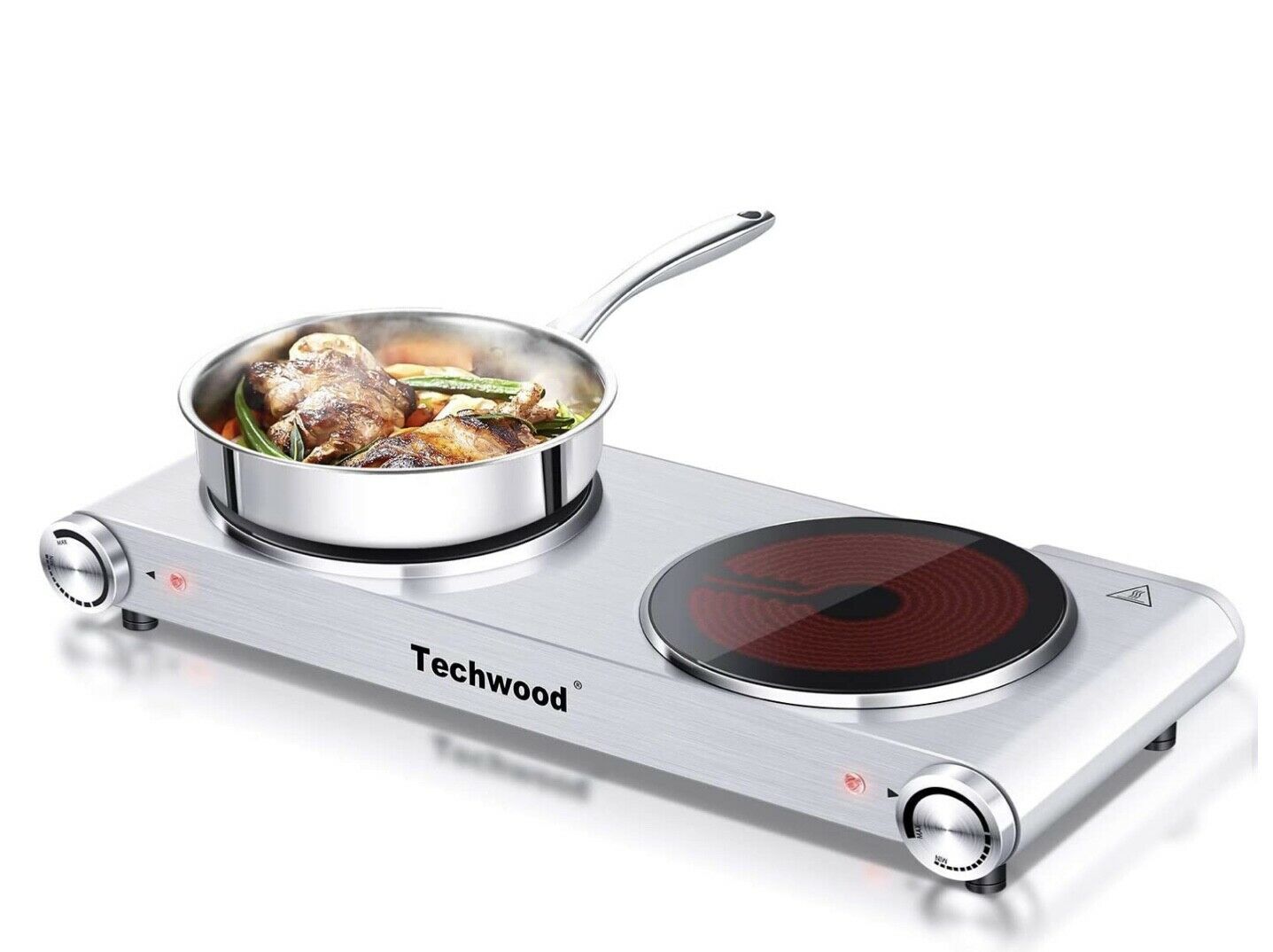 Techwood Double Infared Ceramic Cooktop, 1800W, Stainless Steel, Brand New - Fresh Stock Dated February 2026