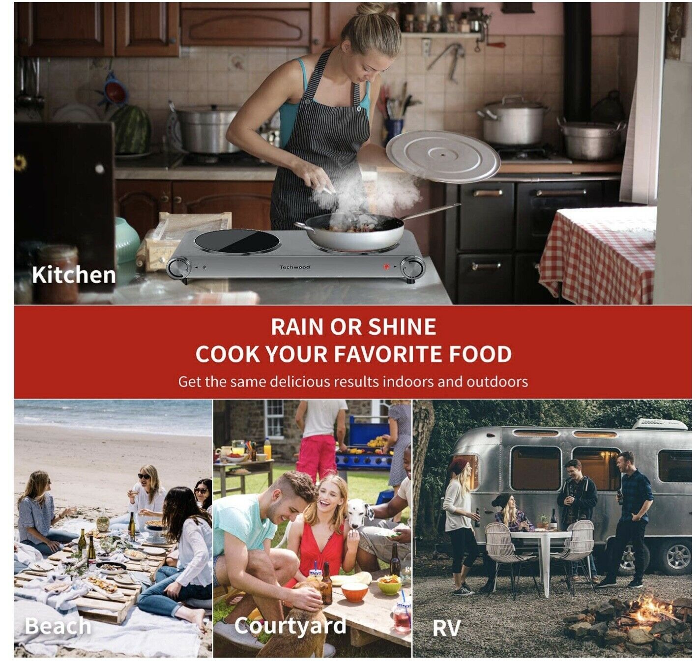 Techwood Double Infared Ceramic Cooktop, 1800W, Stainless Steel, Brand New - Fresh Stock Dated February 2026