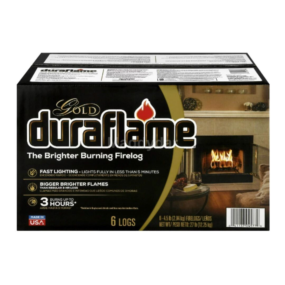 Duraflame Fire Logs 6 Pack - 4.5lb Bright Burning 3 Hour Burn Time Fast Lighting - Fresh Stock Dated January 2026