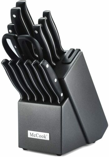 McCook 14-Piece Full Tang Kitchen Cutlery Knife Block Set Built-in Sharpener - Fresh Stock Dated January 2026