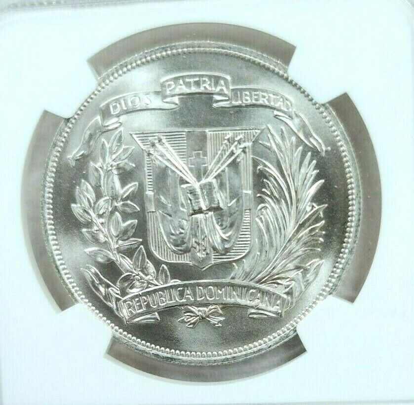 1974 DOMINICAN REPUBLIC SILVER 1 PESO CENTRAL AMERICAN GAMES NGC MS 65 GEM BU - Fresh Stock Dated December 2025