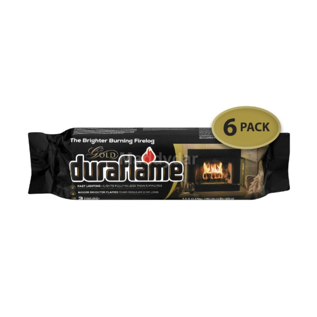 Duraflame Fire Logs 6 Pack - 4.5lb Bright Burning 3 Hour Burn Time Fast Lighting - Fresh Stock Dated January 2026