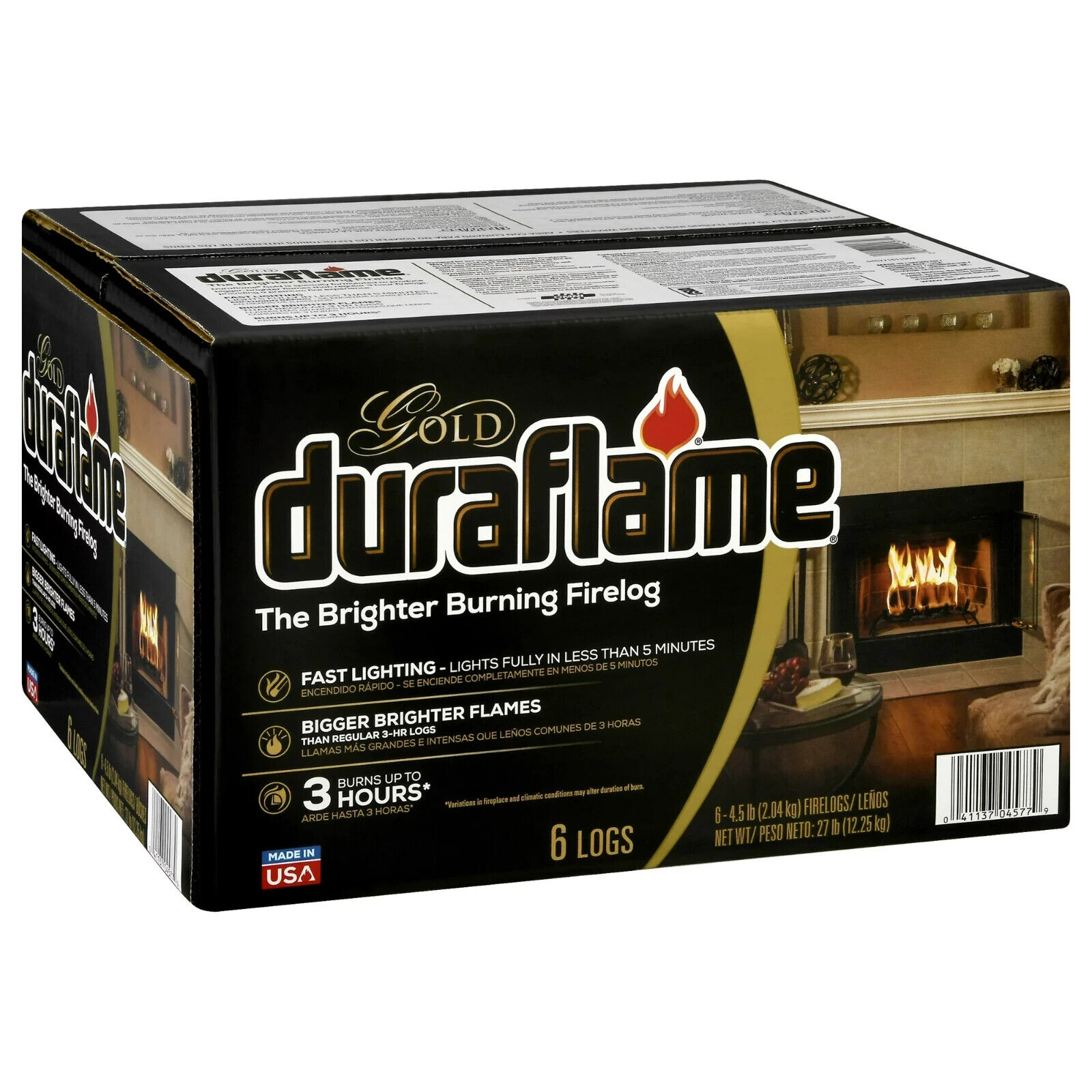 Duraflame Gold Ultra Premium 4.5Lb Firelogs, 6-Pack Case, 3 Hour Burn - Fresh Stock Dated January 2026