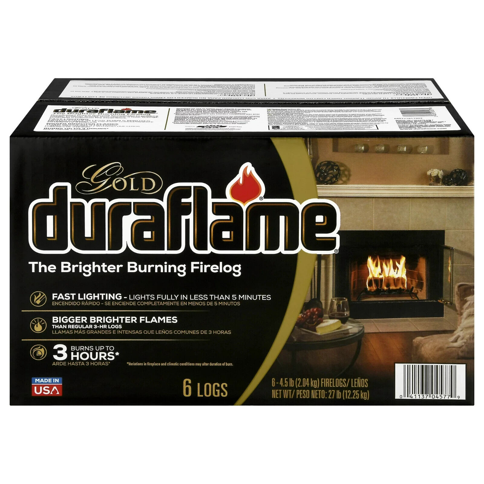 Duraflame Gold Ultra Premium 4.5Lb Firelogs, 6-Pack Case, 3 Hour Burn - Fresh Stock Dated January 2026