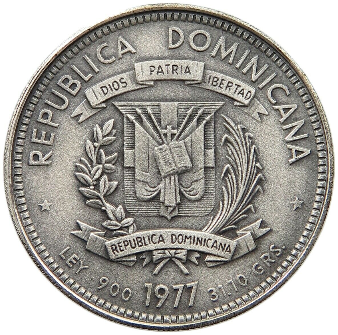 DOMINICAN REPUBLIC 200 PESOS 1977 SILVER MATTE PATTERN #t84 109 - Fresh Stock Dated December 2025