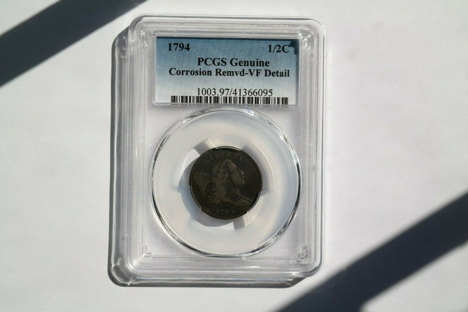 1794 1/2C, Liberty Cap Right, PCGS Graded Genuine Corrosion Removed-VF Details - Fresh Stock Dated December 2025