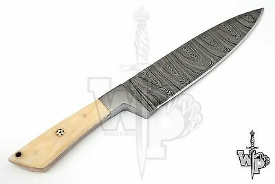 WP-KNIVES CUSTOM MADE DAMASCUS BLADE CHEF/KITCHEN KNIFE-1-PIECE With Sheath - Fresh Stock Dated January 2026