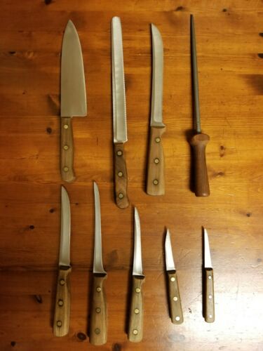 Vintage USA Chicago Cutlery 9 Pc. Piece Knife Set With Sharpener & Block - Fresh Stock Dated January 2026