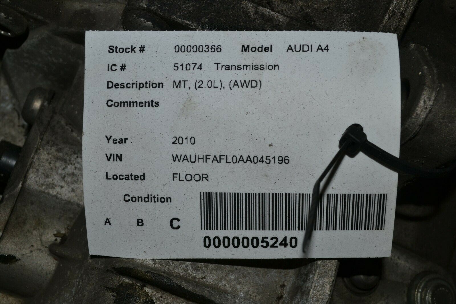 AUDI B8 A4 Quattro OEM 6 Speed Manual Transmission LLT 0B2 300 027B - Fresh Stock Dated December 2025