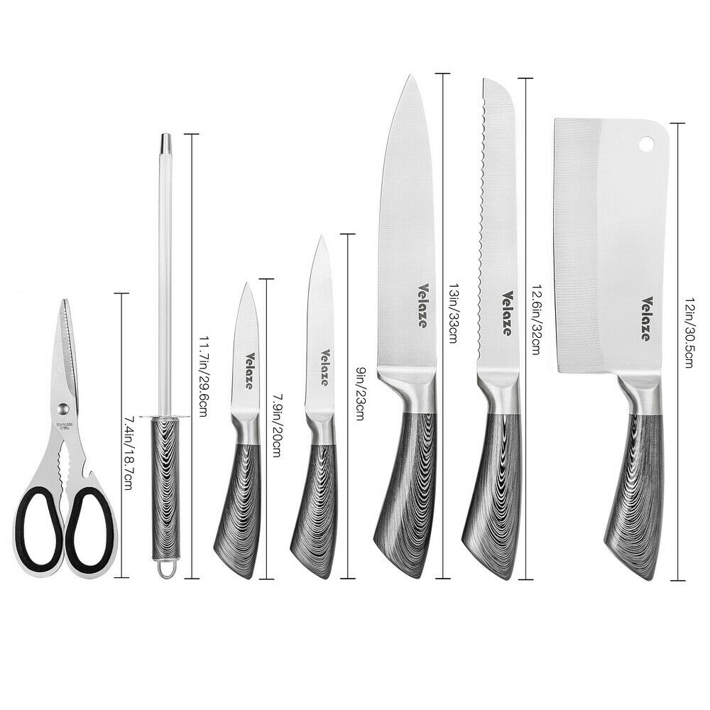 Velaze 8-Pieces Stainless Steel Knife Set Chef Cutlery Kitchen Knives Knife Set - Fresh Stock Dated February 2026