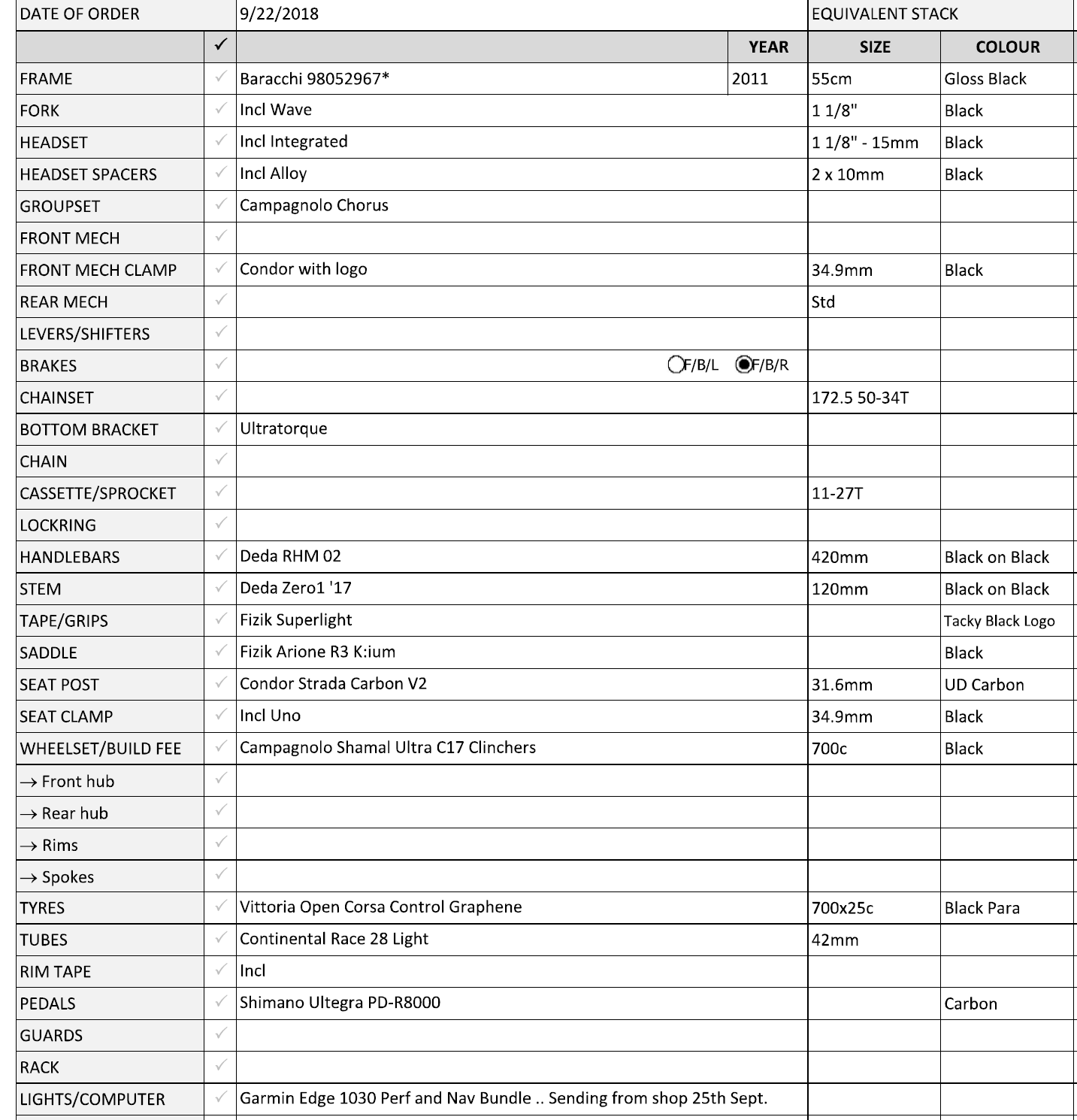 Condor Baracchi Bike 55 cm - Fresh Stock Dated December 2025