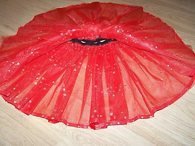 Child Size 4-6 Homemade Red Silver Sequins Tulle Tutu Skirt Dance Costume New - Fresh Stock Dated December 2025