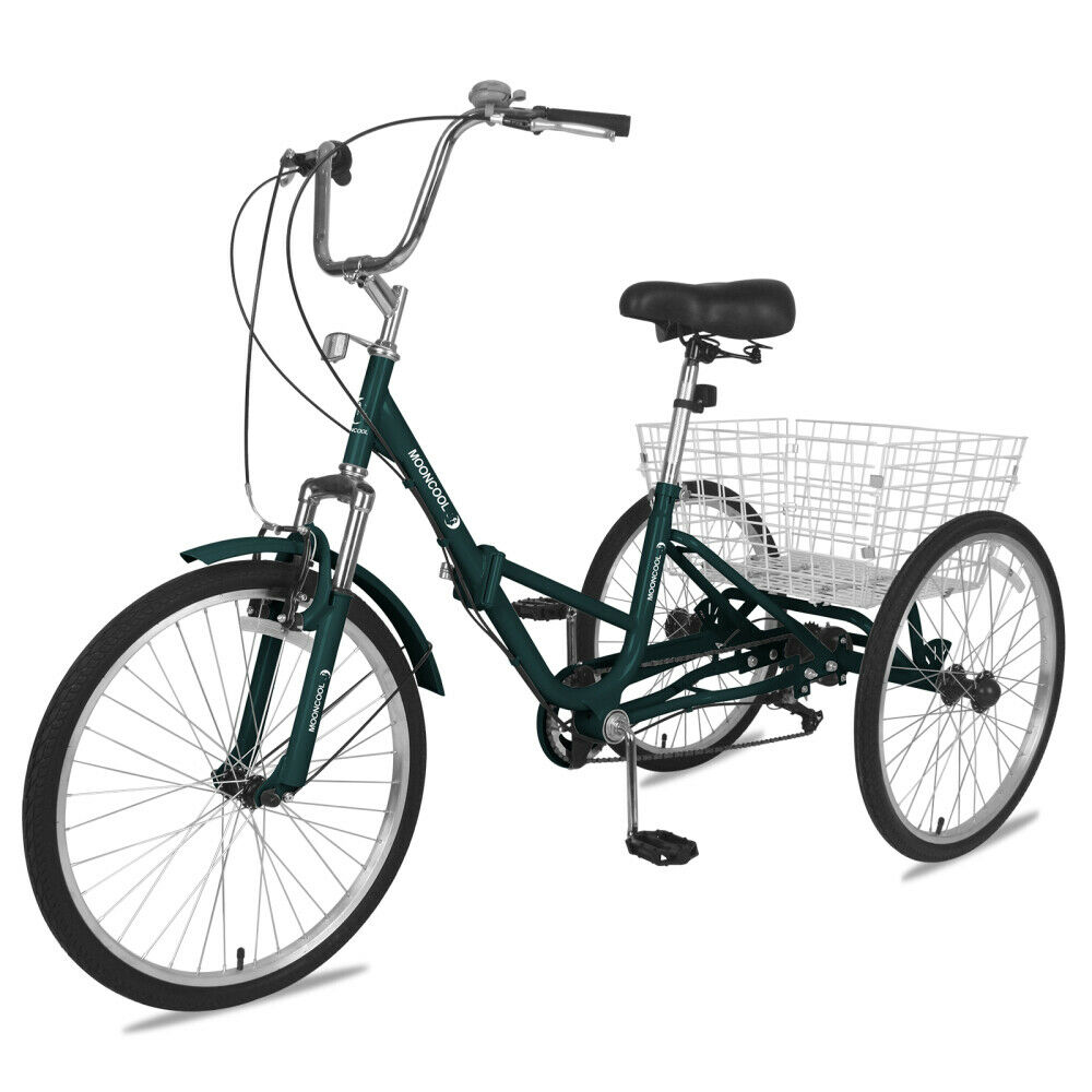 Foldable Adult Tricycle 26inch Folding Trike 7-Speed 3 Wheel Bike Dark Green New - Fresh Stock Dated December 2025