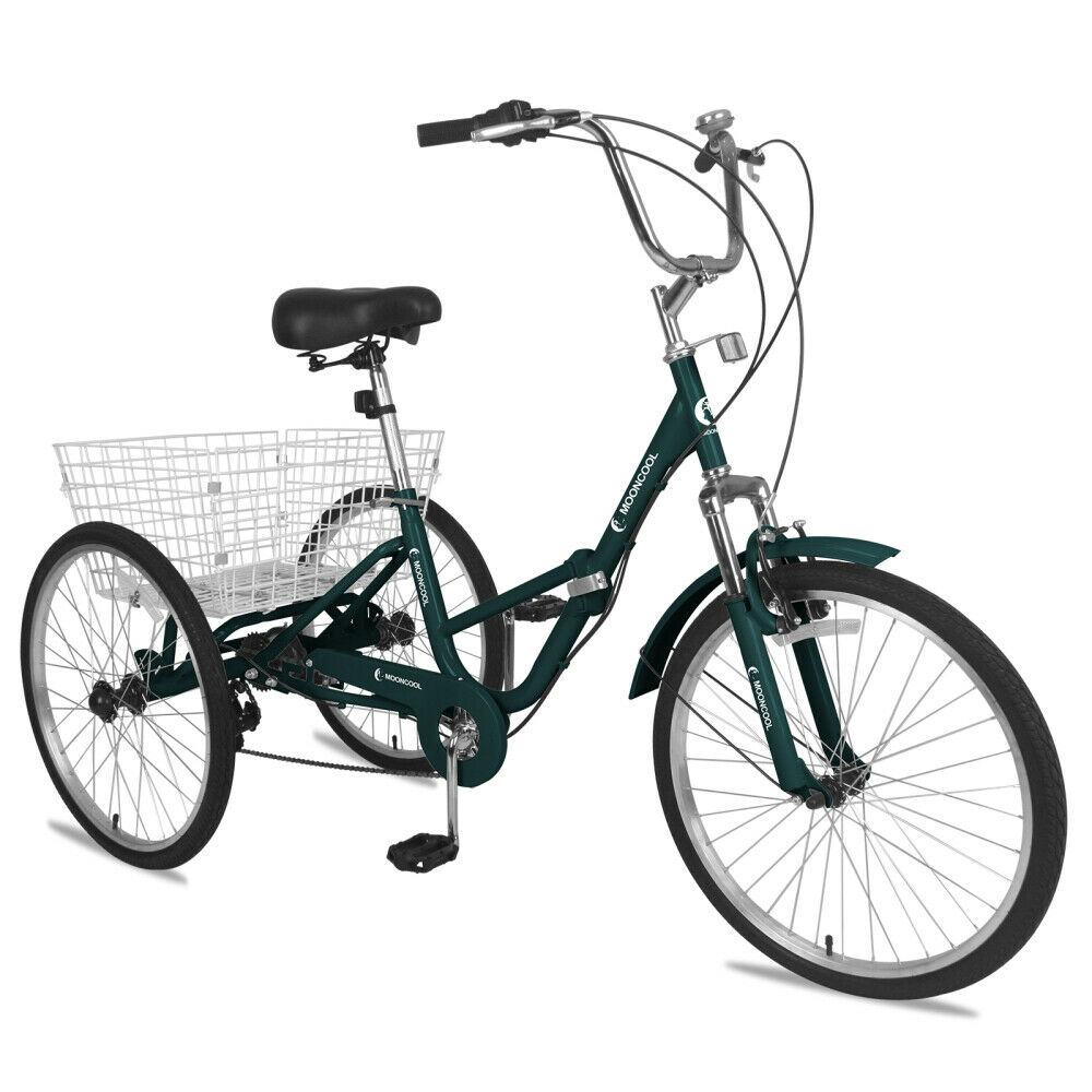 Foldable Adult Tricycle 26inch Folding Trike 7-Speed 3 Wheel Bike Dark Green New - Fresh Stock Dated December 2025
