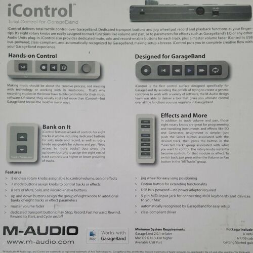 M-Audio iControl Garage Band Total Control Controller in Box w Manual - Fresh Stock Dated December 2025