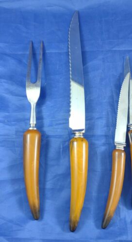 Vintage Sheffield England Stainless 4 Steak Knife & Carving Set Plastic Handle - Fresh Stock Dated January 2026