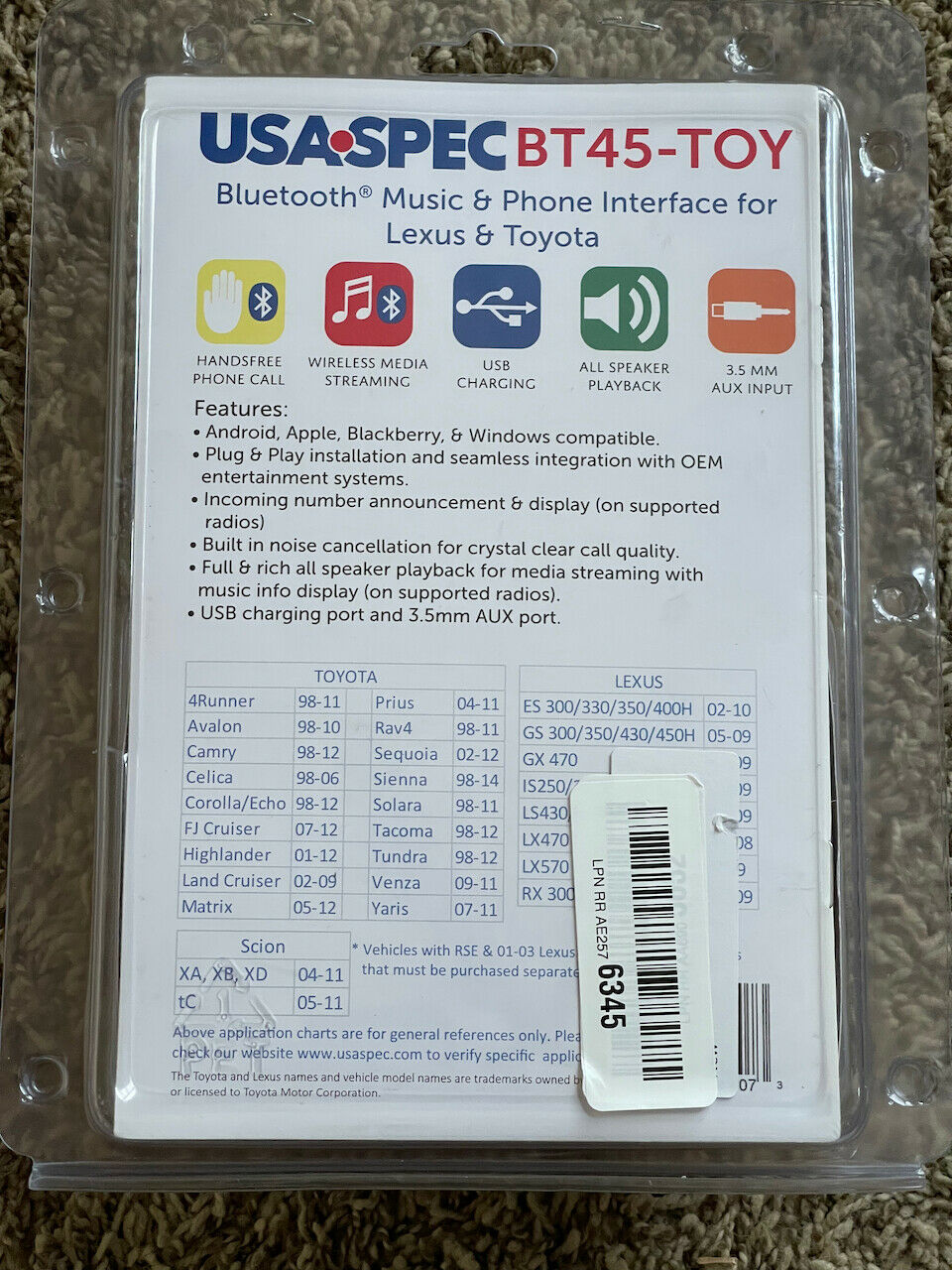 USA Spec BT45-TOY Bluetooth, Cell, Music Interface, AUX Input Kit Lexus & TOYOTA - Fresh Stock Dated January 2026