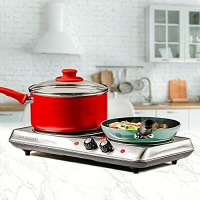 1700W Double Hot Plate Electric Countertop Infrared Stove Double Burner Silver - Fresh Stock Dated January 2026