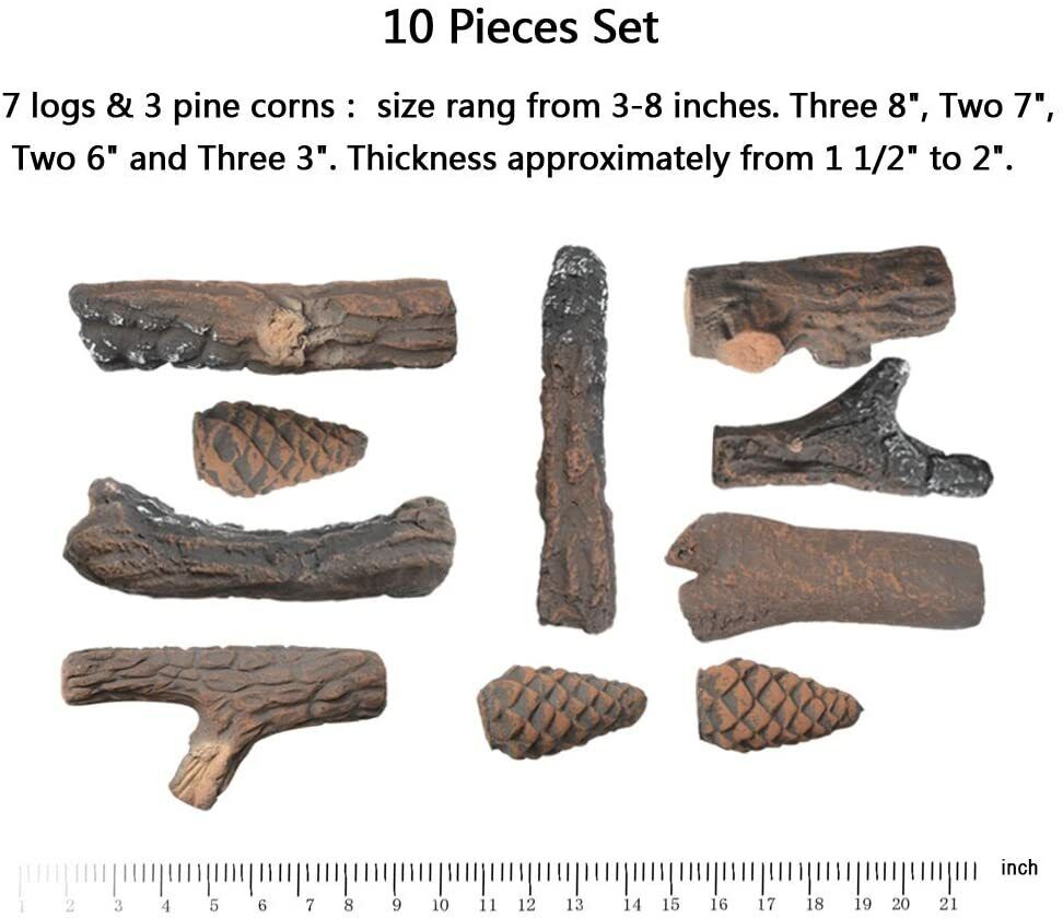 10 Pieces Ceramic Wood Gas Log Set Fireplace Imitation Wood Propane Firepit Logs - Fresh Stock Dated January 2026