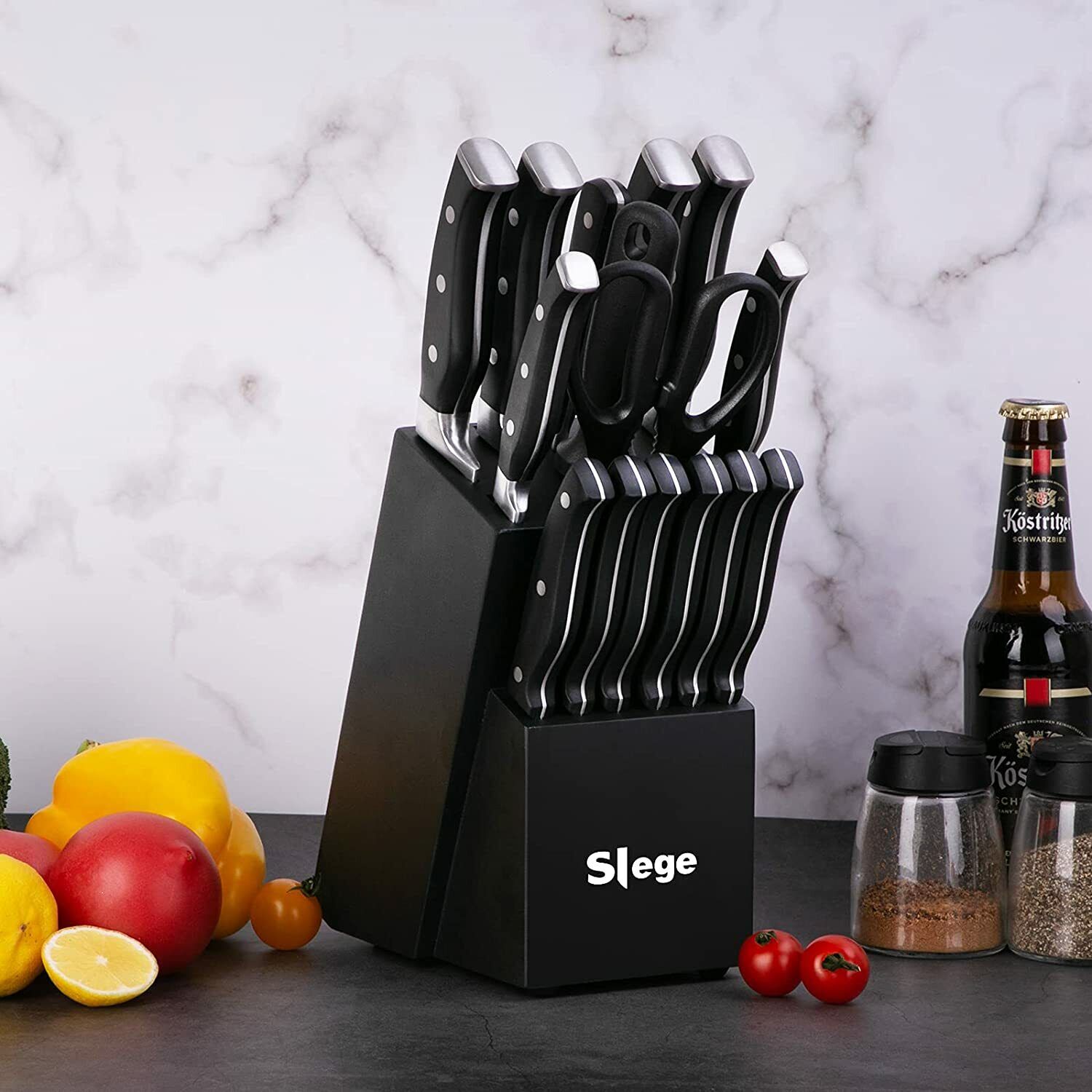 Knife Set, 16-Piece Kitchen Knife Set with Block Wooden German Stainless Steel - Fresh Stock Dated February 2026