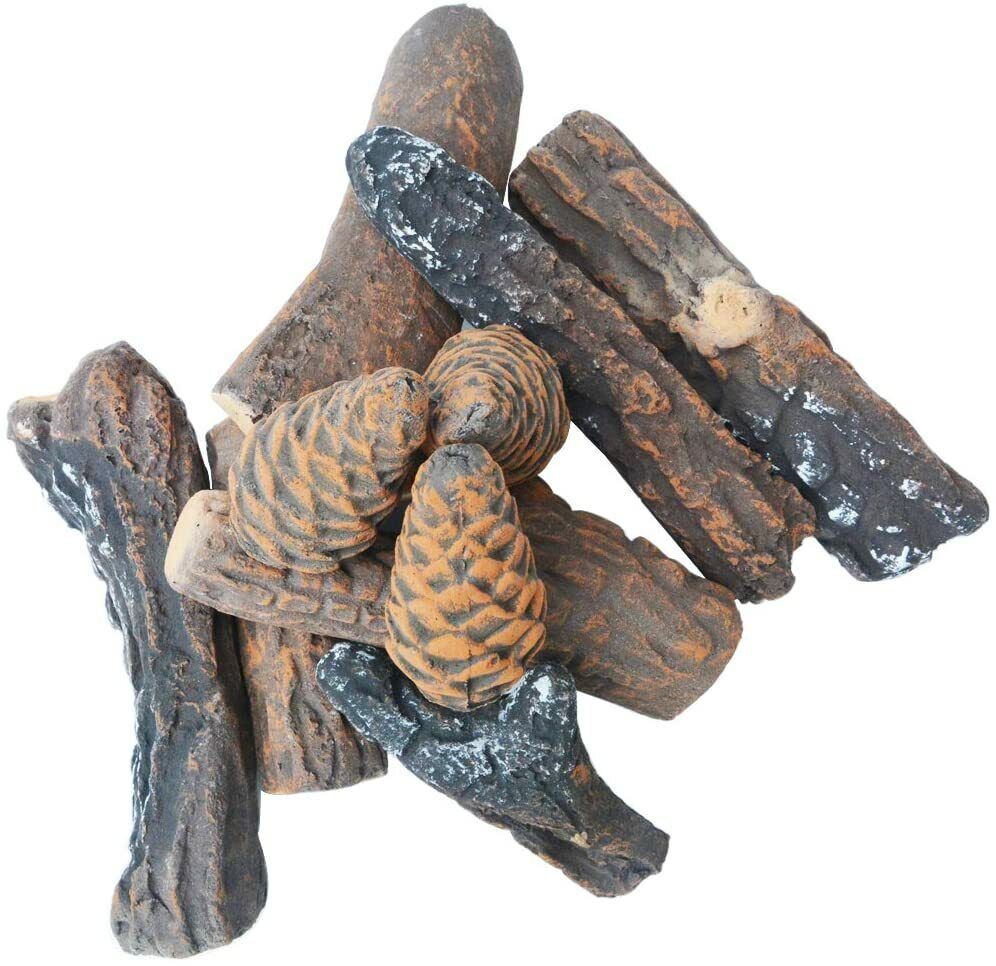 10 Pieces Ceramic Wood Gas Log Set Fireplace Imitation Wood Propane Firepit Logs - Fresh Stock Dated January 2026