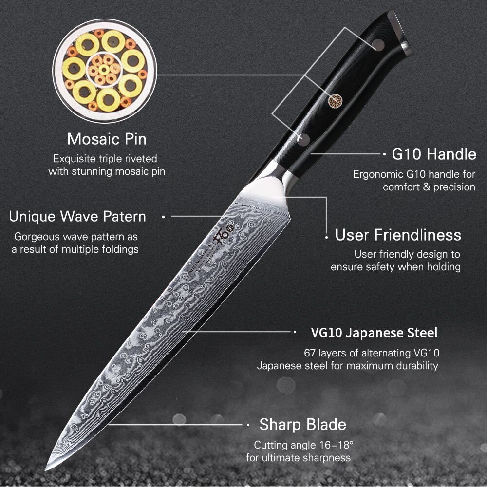 TURWHO 8'' Slicing Knife 67-Layer Japanese VG10 Damascus Steel Chef Slicer Knife - Fresh Stock Dated January 2026