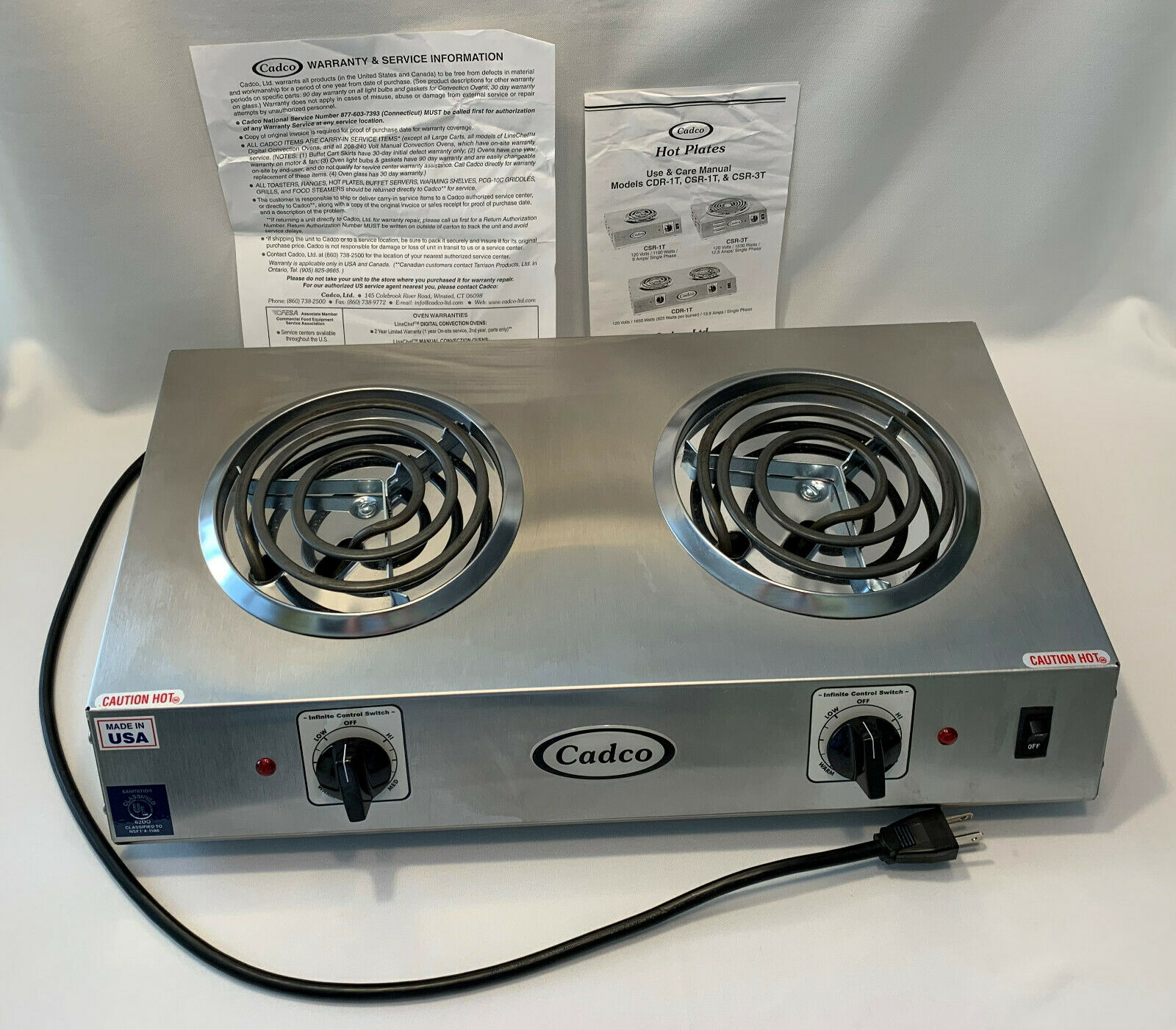 Cadco CDR-1T Countertop Double Hot Plate 120-Volt Pre-Owned Never Used Works - Fresh Stock Dated January 2026