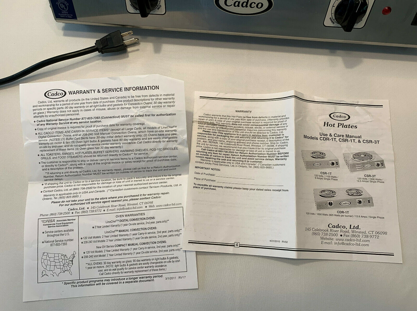 Cadco CDR-1T Countertop Double Hot Plate 120-Volt Pre-Owned Never Used Works - Fresh Stock Dated January 2026