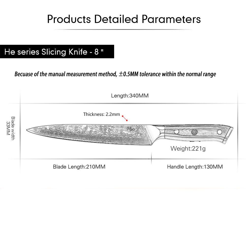 TURWHO 8'' Slicing Knife 67-Layer Japanese VG10 Damascus Steel Chef Slicer Knife - Fresh Stock Dated January 2026