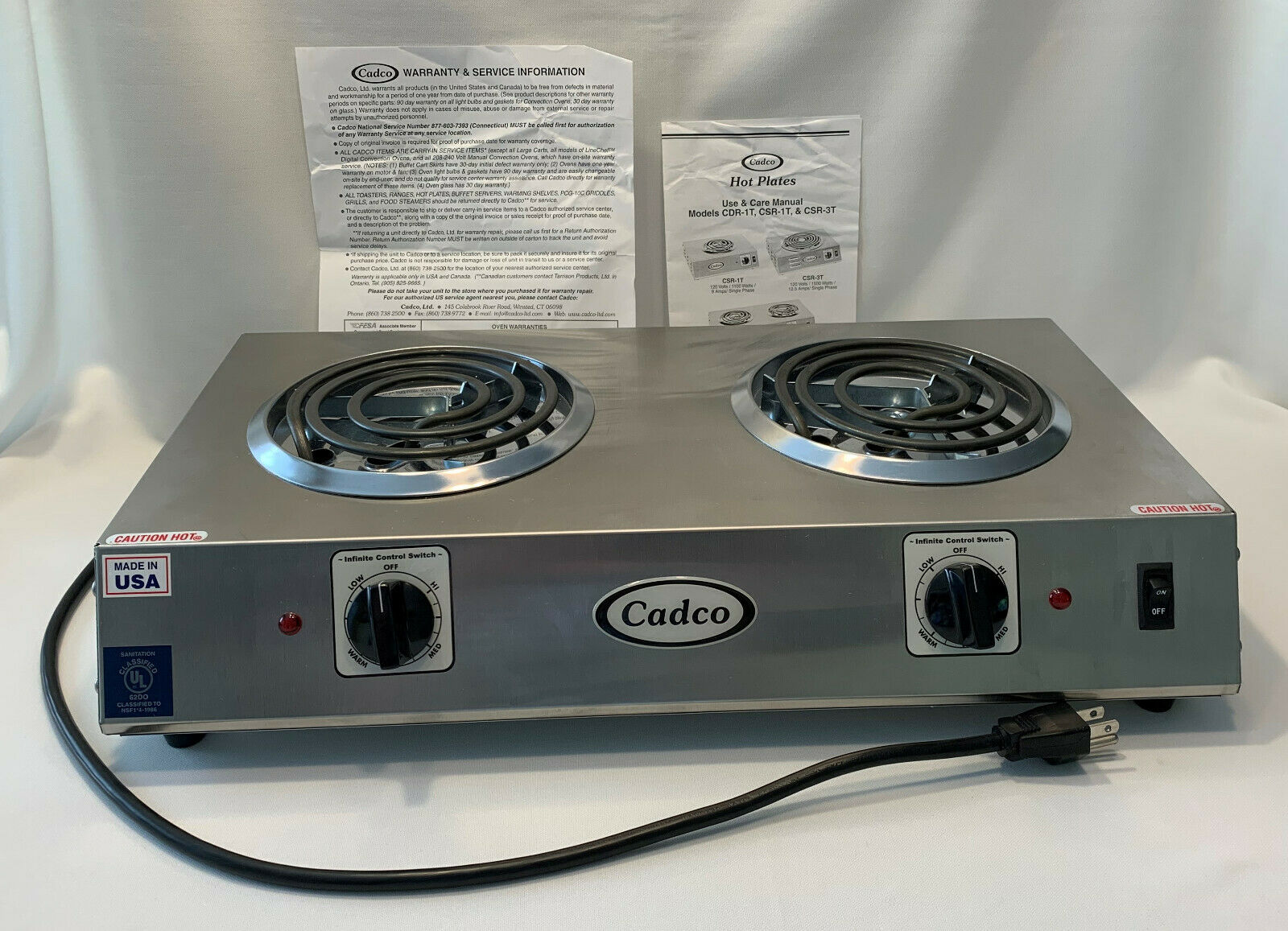 Cadco CDR-1T Countertop Double Hot Plate 120-Volt Pre-Owned Never Used Works - Fresh Stock Dated January 2026
