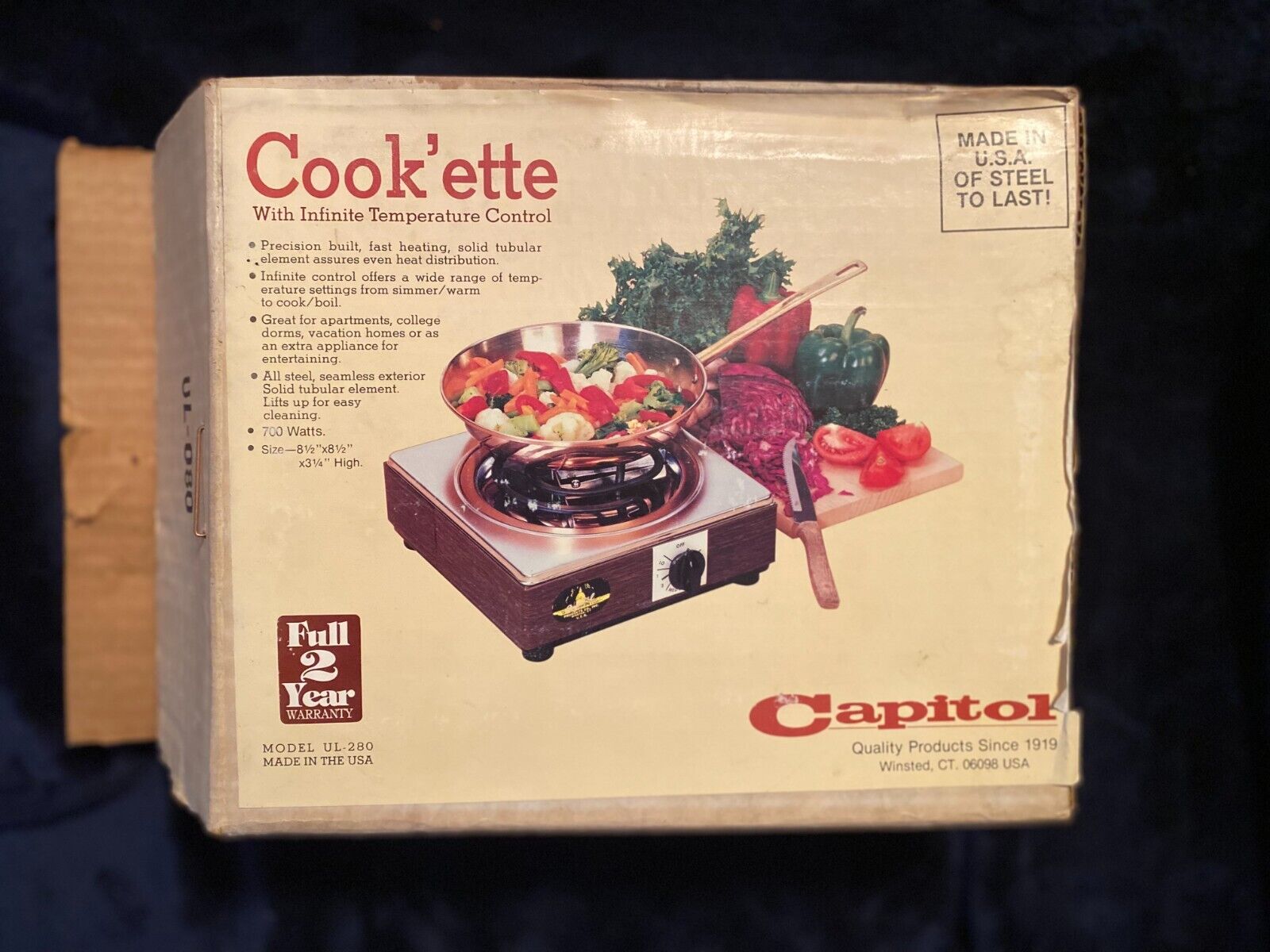 Capitol Cook’ette 1 Burner Portable Electric Hotplate Model UL-280 Tested~Works - Fresh Stock Dated February 2026